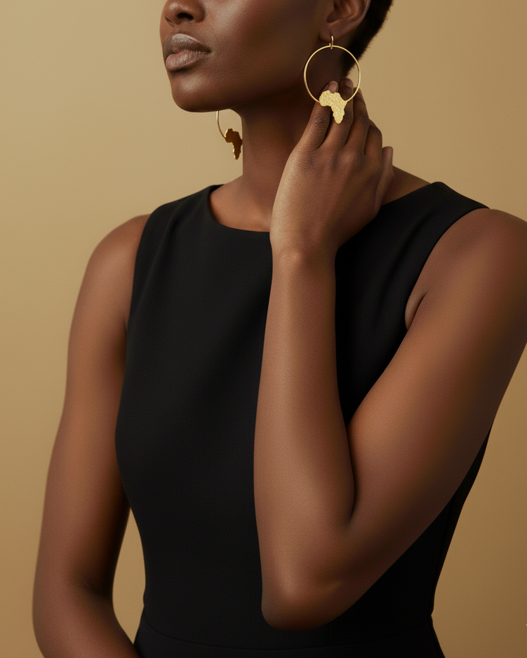 Hammered Africa Hoop Brass Earrings