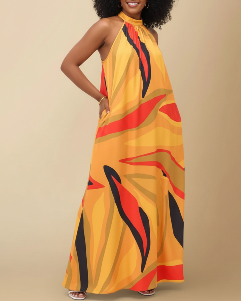 Kelemi Halter Maxi Dress | Elegant Summer Floral Dress