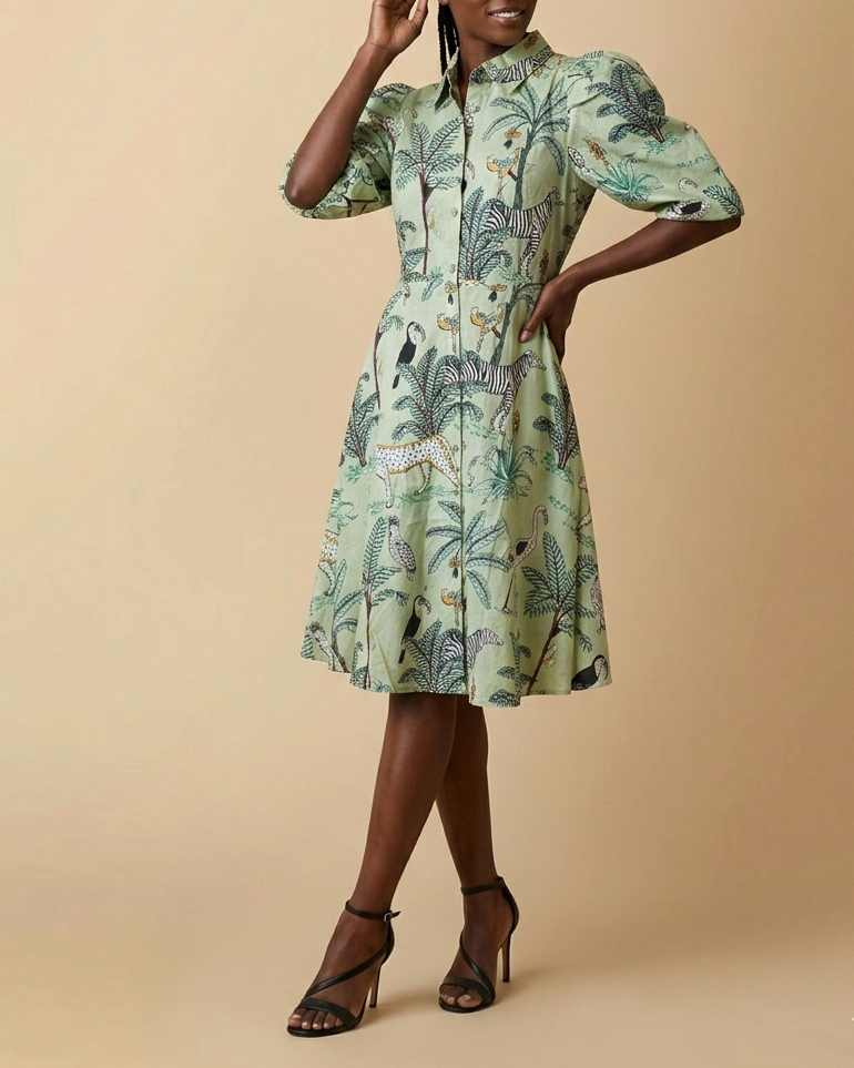 green animal print shirt dress Sosandar Emerald Green Animal Print Belted Shirt Dress