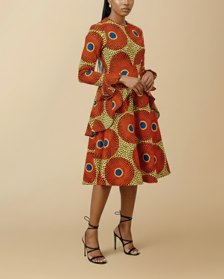 Kofi African Print Flare Sleeve Midi Dress | Lizeo XL Kofi African Print Flare Sleeve Midi Dress | Lizeo XL