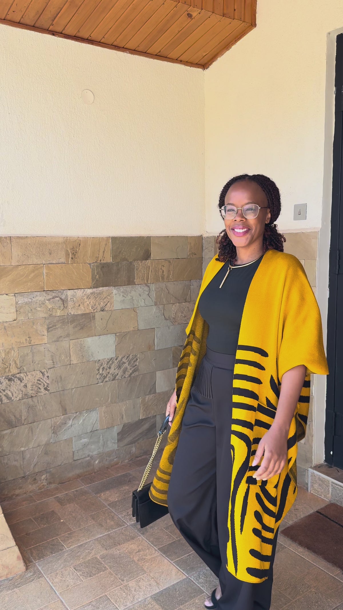 Printed Poncho With Pockets