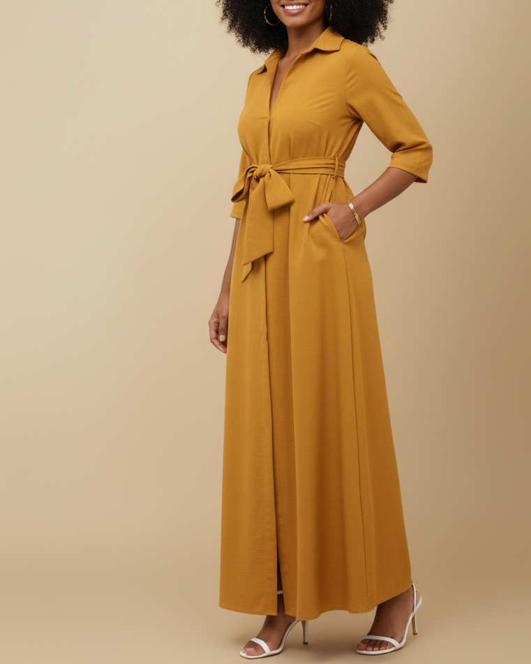 mustard shirt dress Women's Mustard Short Sleeve Midi Shirt Dress